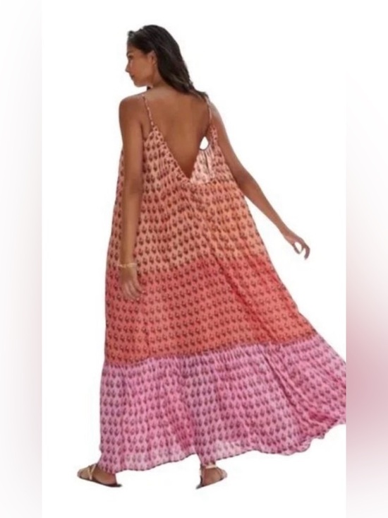 Anthropologie Dresses & Skirts - By Anthropologie Flounced Maxi Lounge Dress in Coral Floral size Medium